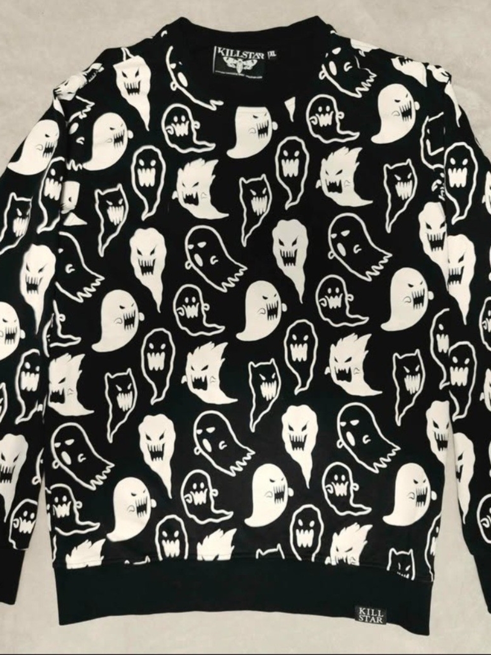 Killstar Black & White Ghost Print Crewneck Sweater
